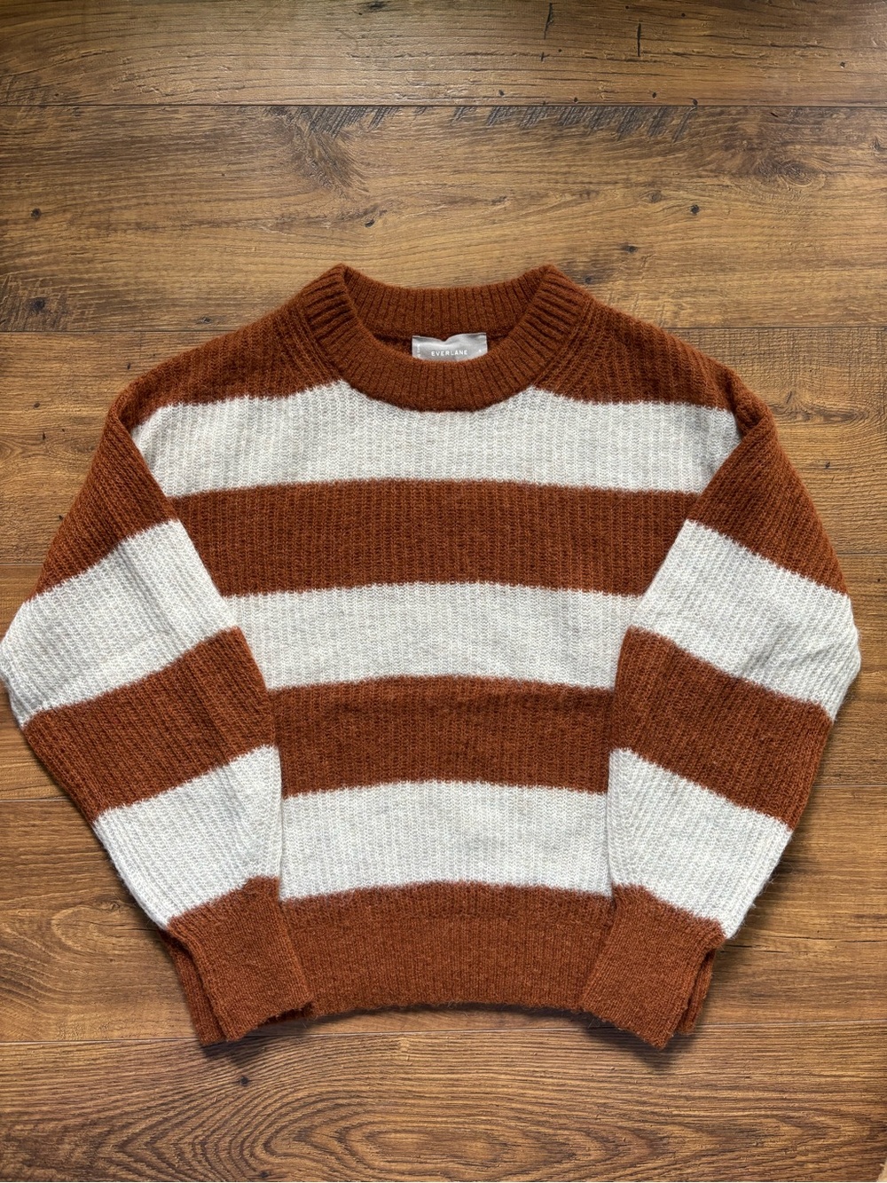 Everlane Rust & Cream Striped Crewneck Sweater